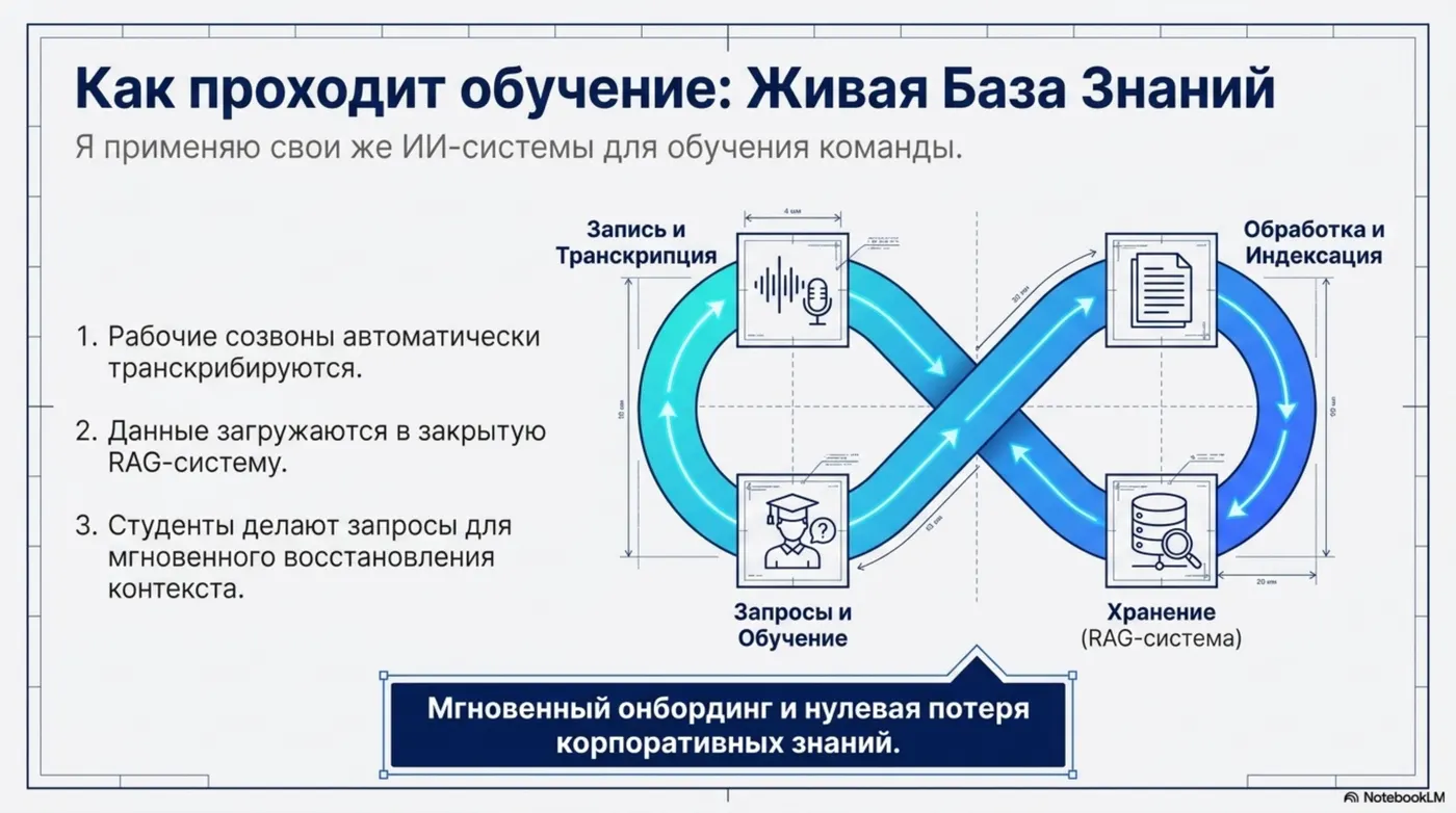Как проходит обучение: Живая База Знаний