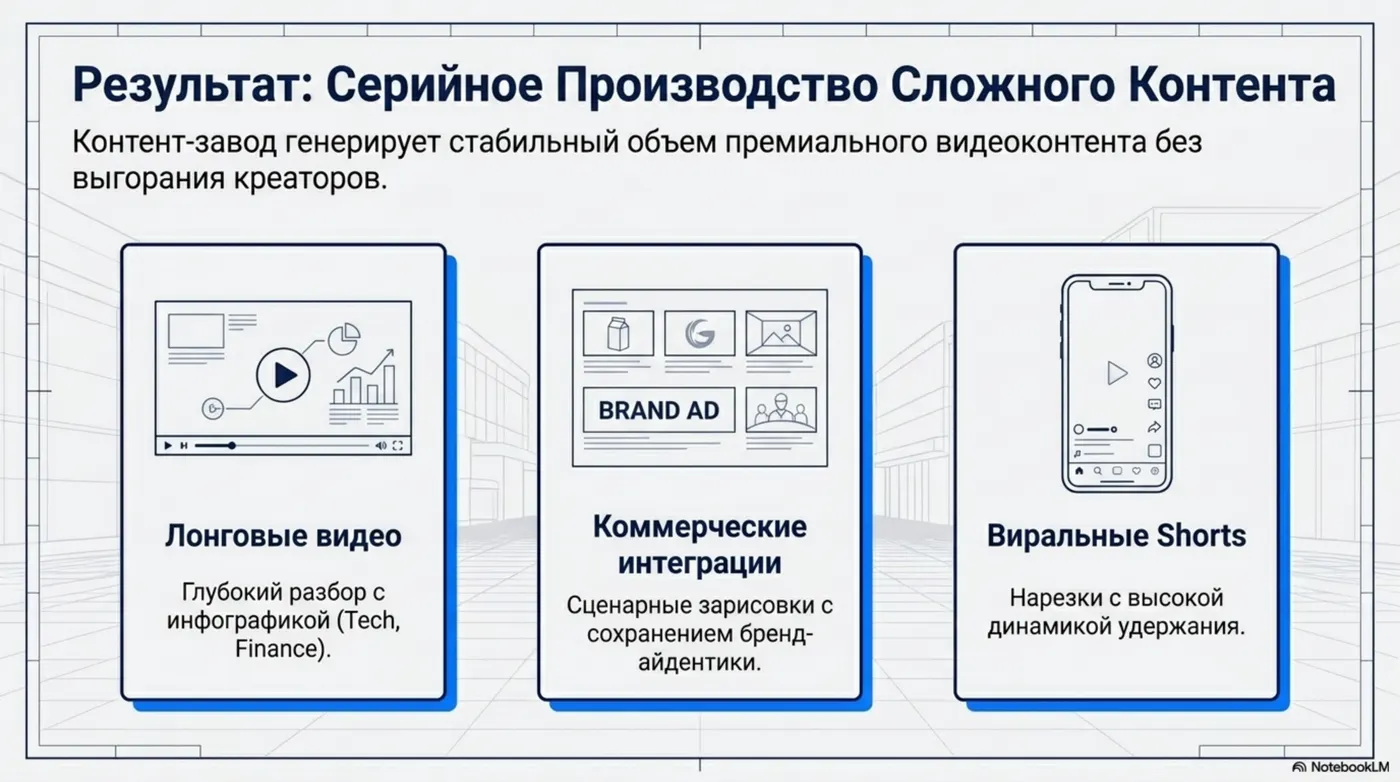 Результат: Серийное Производство Сложного Контента